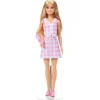 Mode dukke lyserød ternet blond med gips>Barbie