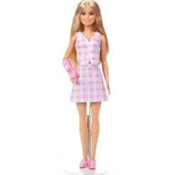Mode dukke lyserød ternet blond med gips>Barbie