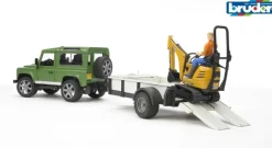 Land Rover med trailer og JCB micro gravemaskine>Bruder New