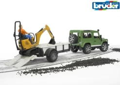 Land Rover med trailer og JCB micro gravemaskine>Bruder New