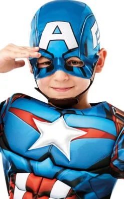 Captain America Deluxe udklædningsdragt og maske str. 7-8 år><noscript><img width=