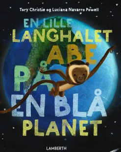 En lille langhalet abe på en blå planet> New