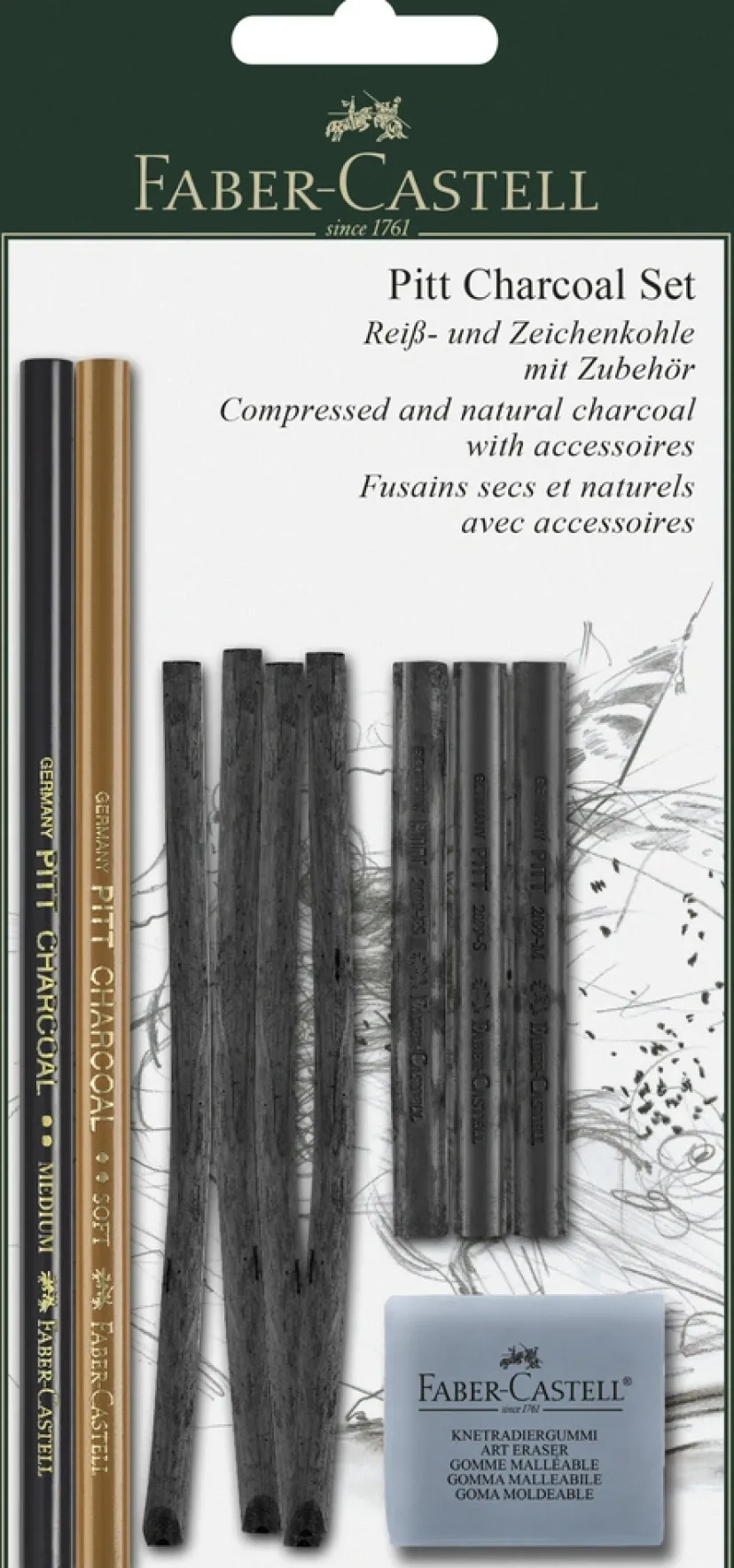 Pitt charcoal sæt pencil, kul og knetgummi>Faber-Castell Best