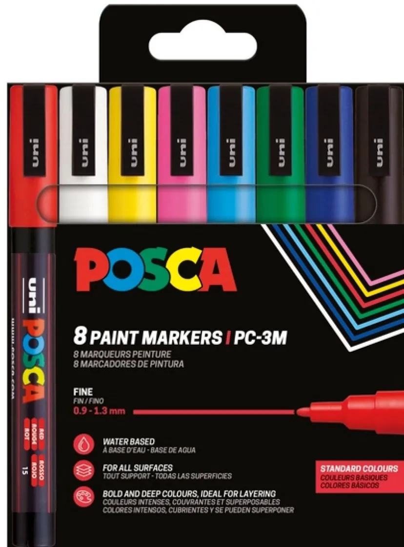 Paintmarker Uni PC-3M 8P sæt basic colors>POSCA Hot
