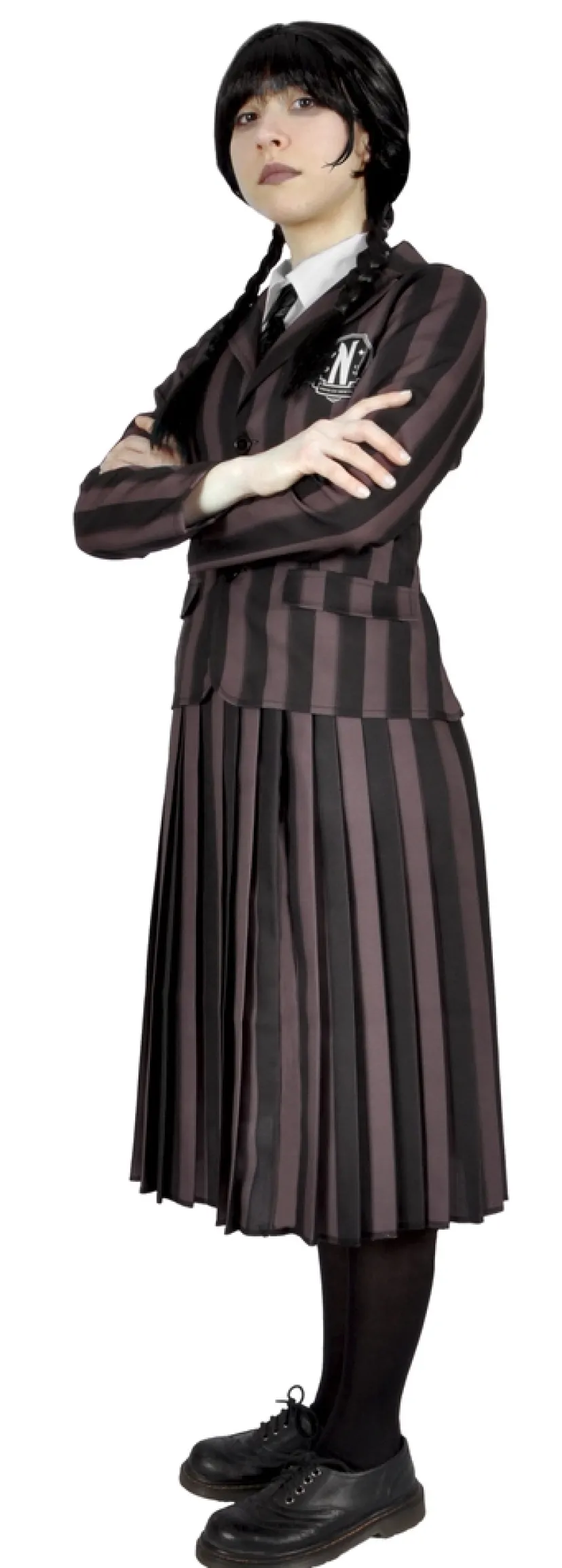 Wednesday Addams nevermore academy kostume med paryk str. 140 cm> Best