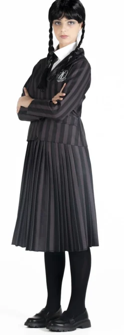 Wednesday Addams nevermore academy kostume med paryk str. 132 cm> Hot