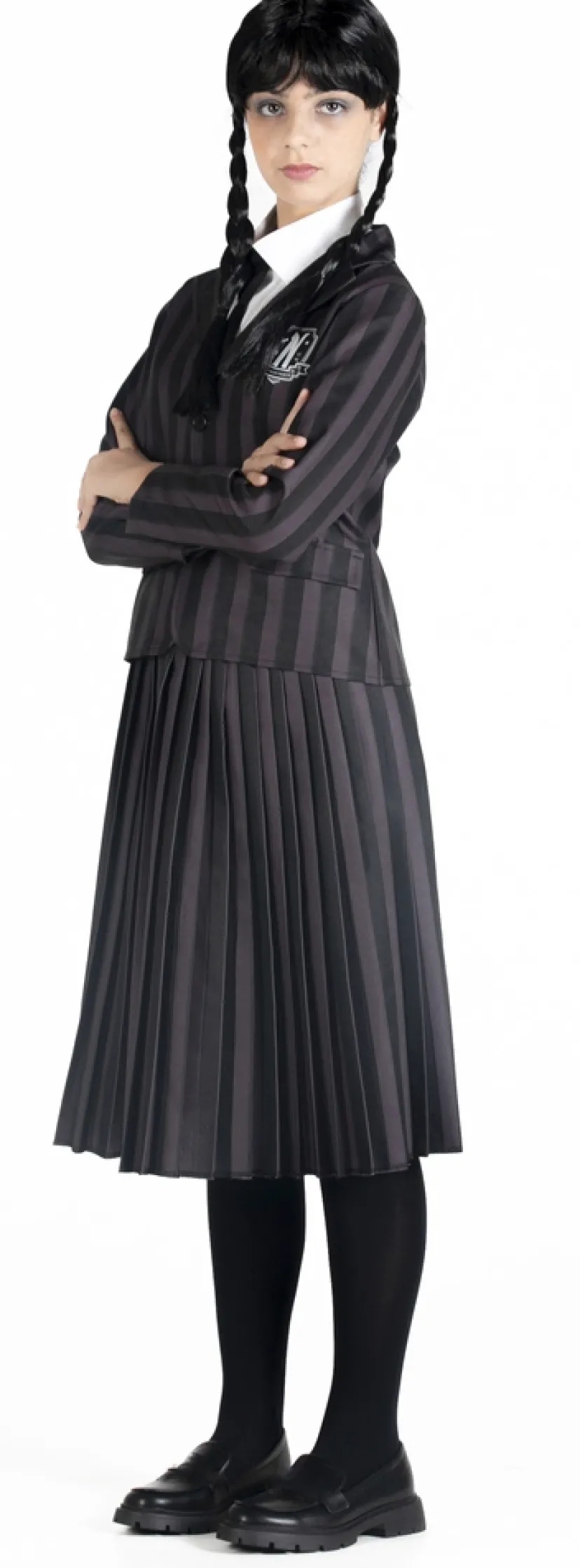 Wednesday Addams nevermore academy kostume med paryk str. 132 cm> Hot